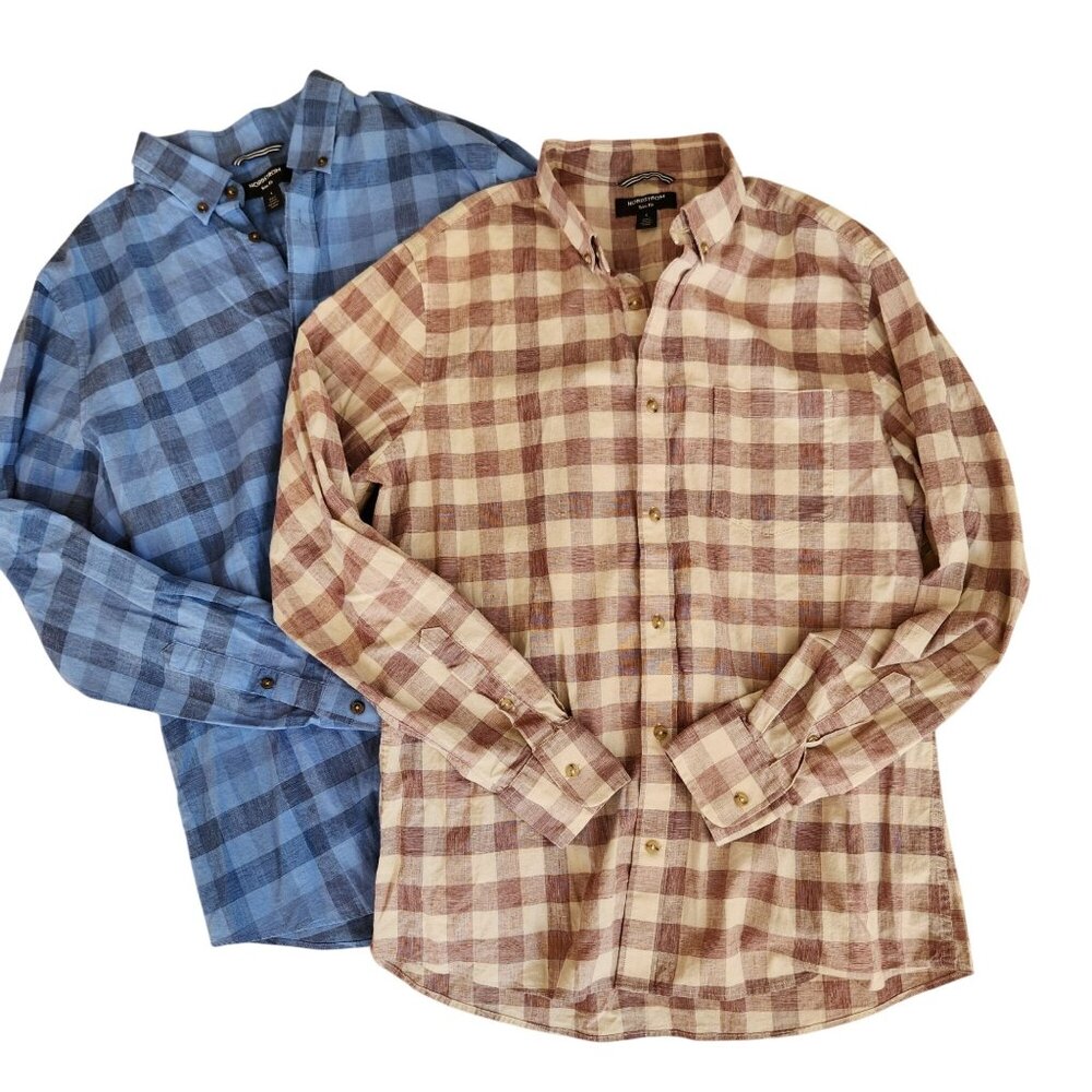 BUNDLE (2) Nordstrom Trim Fit Long Sleeve Button Down Shirt Check Plaid Men's L